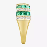 Womens Lab Created Green Emerald 14K Gold Over Silver Cocktail Ring