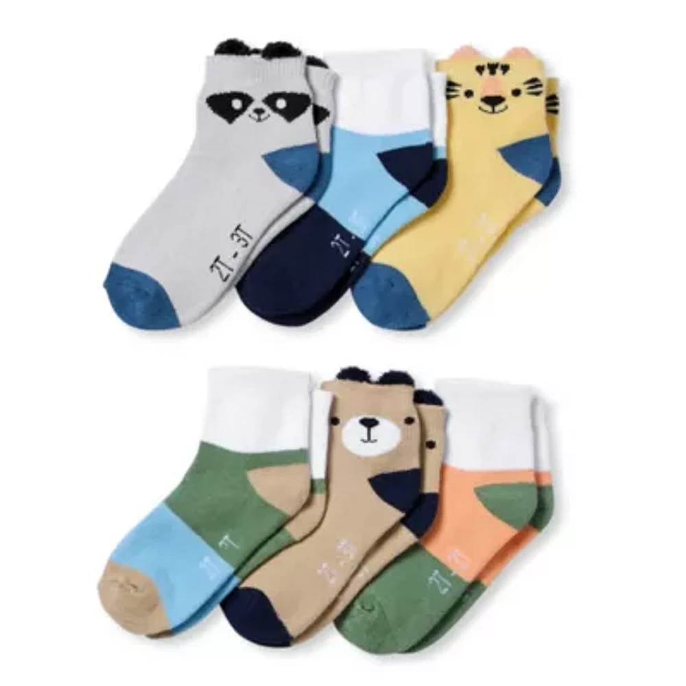 Okie Dokie Little & Big Boys 6 Pair Quarter Ankle Socks