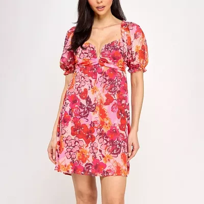 City Triangle Womens Short Sleeve Floral Babydoll Dress Juniors
