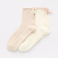 Arizona Lettuce Edge Backseam Bow 2 Pair Quarter Ankle Socks Womens