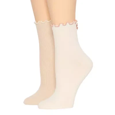 Arizona Lettuce Edge Backseam Bow 2 Pair Quarter Ankle Socks Womens