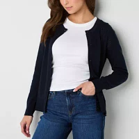 IZOD Juniors Womens Round Neck Long Sleeve Button Cardigan