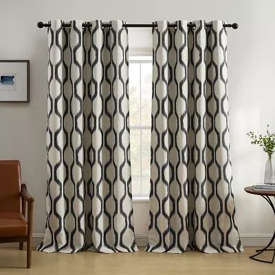 Elrene Home Fashions Renzo Geo Ikat Grommet Top Energy Saving Blackout Single Curtain Panels
