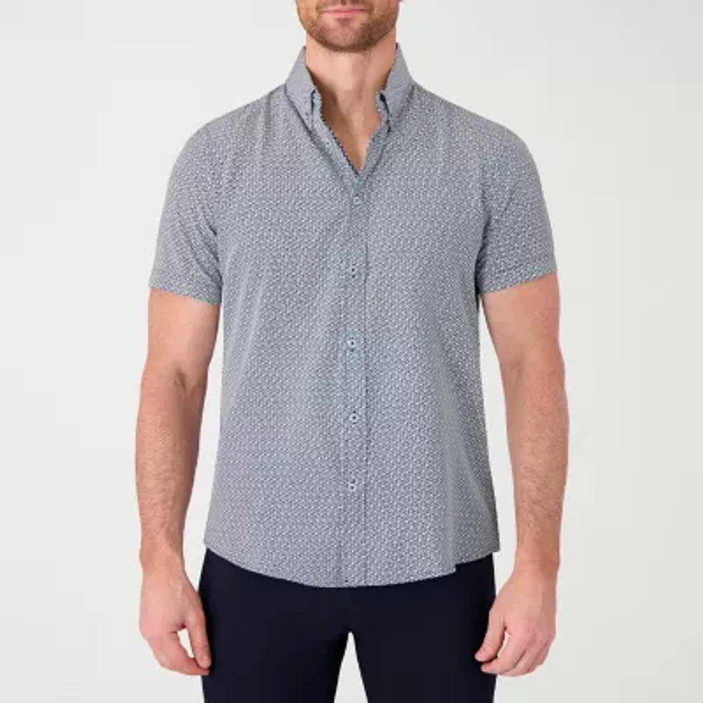 Report Collection Mens Modern Fit Short Sleeve Geometric Button-Down Shirt