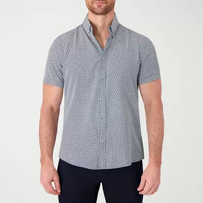 Report Collection Mens Modern Fit Short Sleeve Geometric Button-Down Shirt