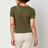 Liz Claiborne Womens Crew Neck Short Sleeve Pullover Sweater