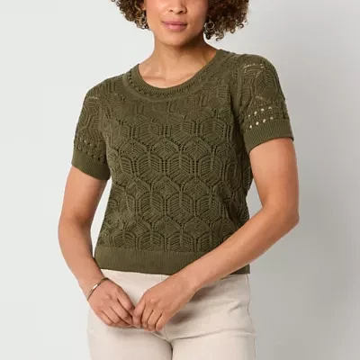 Liz Claiborne Womens Crew Neck Short Sleeve Pullover Sweater