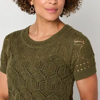 Liz Claiborne Womens Crew Neck Short Sleeve Pullover Sweater