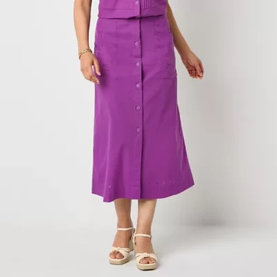 Liz Claiborne Womens Mid Rise Midi A-Line Skirt