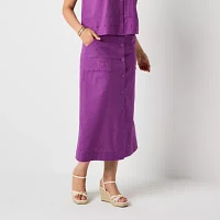 Liz Claiborne Womens Mid Rise Midi A-Line Skirt