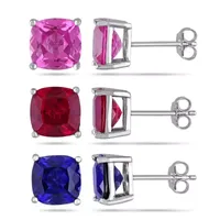 Lab Created Multi Color Sapphire Sterling Silver Square 3 Pair Jewelry Set