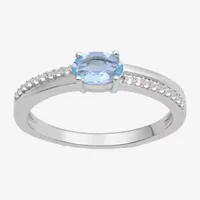 Womens Simulated Blue Aquamarine Sterling Silver Cocktail Ring