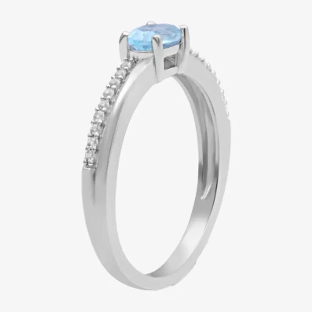 Womens Simulated Blue Aquamarine Sterling Silver Cocktail Ring