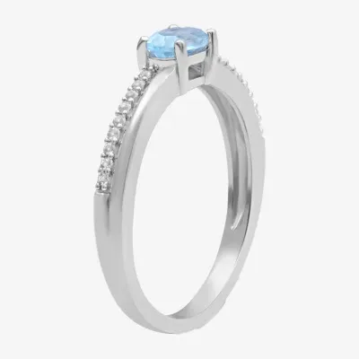 Womens Simulated Blue Aquamarine Sterling Silver Cocktail Ring