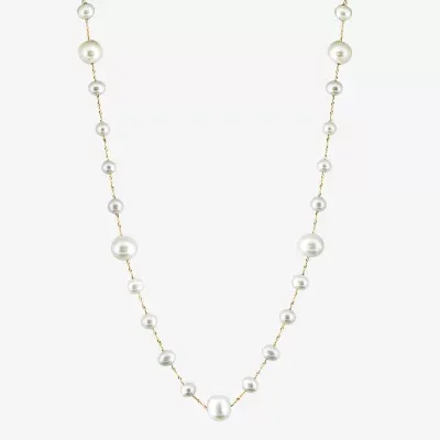 Effy  Womens White Cultured Freshwater Pearl 14K Gold Strand Necklace