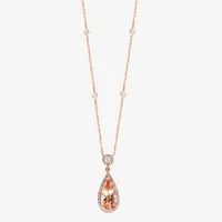 Effy Womens 1/3 CT. T.W. Diamond & Genuine Pink Morganite 14K Rose Gold Pendant Necklace