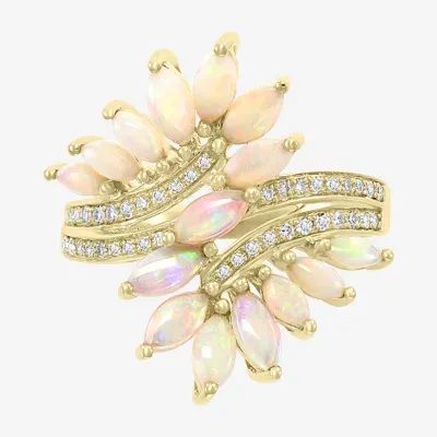 Effy Womens 1/ CT. T.W. Diamond & Genuine White Opal 14K Gold Cocktail Ring