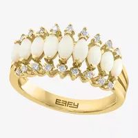 Effy  Womens 1/6 CT. T.W. Diamond & Genuine White Opal 14K Gold Cocktail Ring