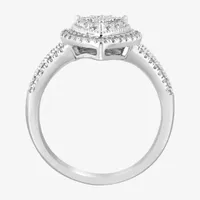 Effy  Womens 5/8 CT. T.W. Mined White Diamond Sterling Silver Pear Halo Cocktail Ring