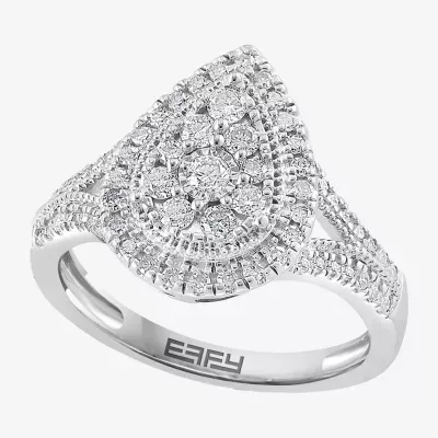 Effy  Womens 5/8 CT. T.W. Mined White Diamond Sterling Silver Pear Halo Cocktail Ring