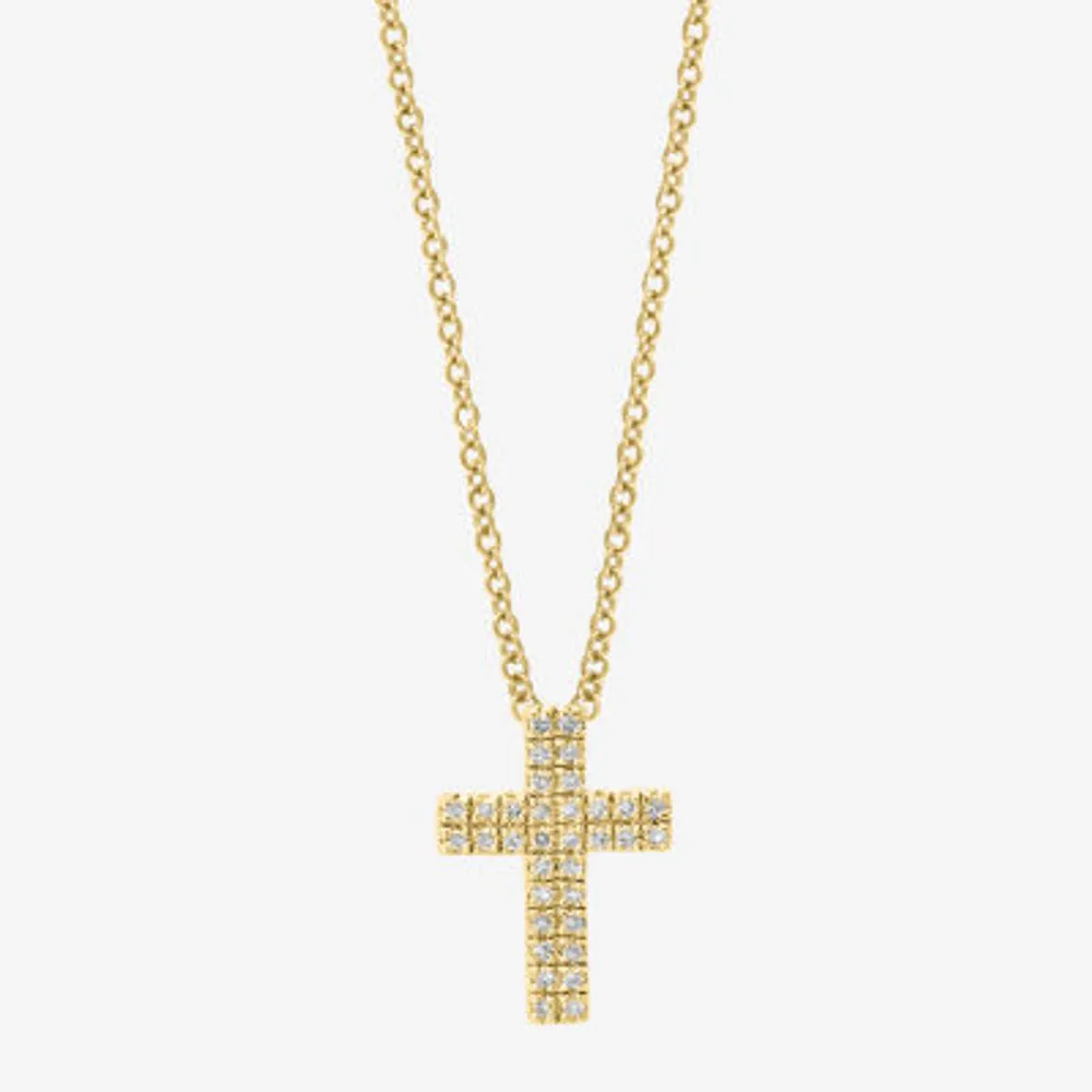 Effy  Womens 1/10 CT. T.W. Mined Diamond Sterling Silver Cross Pendant Necklace