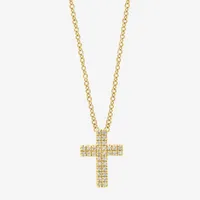 Effy  Womens 1/10 CT. T.W. Mined Diamond Sterling Silver Cross Pendant Necklace