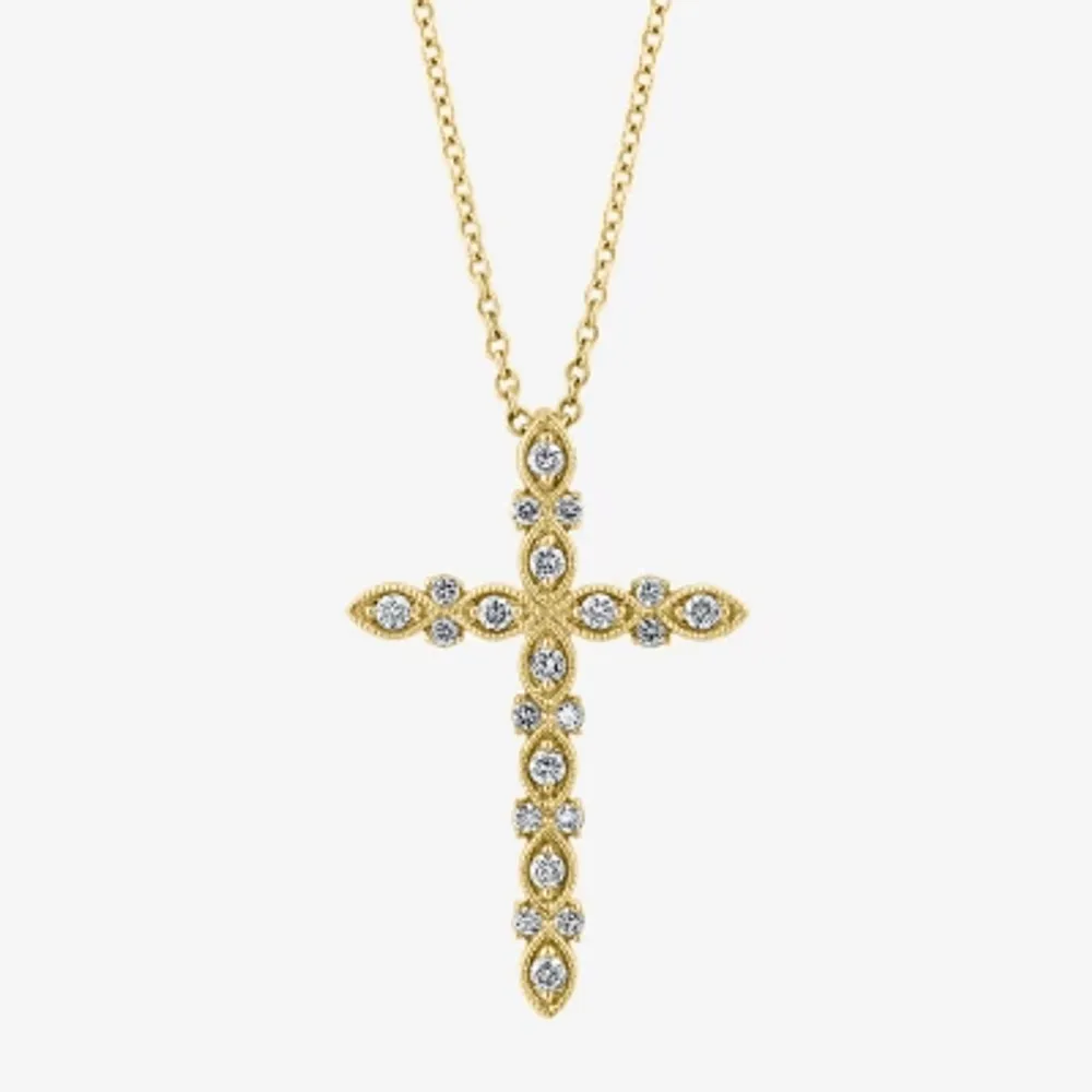 Effy Womens 1/4 CT. T.W. Natural White Diamond 14K Gold Cross Pendant Necklaces