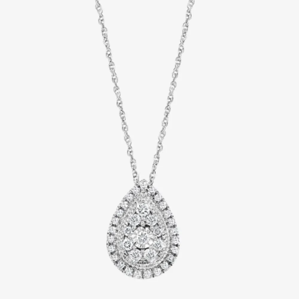 Effy Womens 5/8 CT. T.W. Natural White Diamond Sterling Silver Pear Pendant Necklaces