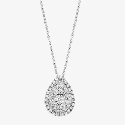 Effy  Womens 5/8 CT. T.W. Natural White Diamond Sterling Silver Pear Pendant Necklaces