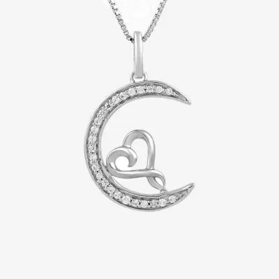 Hallmark Diamonds Womens 1/10 CT. T.W. Mined White Diamond Sterling Silver Heart Moon Pendant Necklace