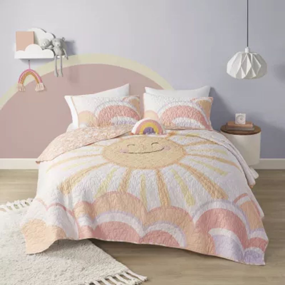 Urban Habitat Kids Ellie Reversible Sunshine Printed 100% Cotton Quilt Set With Throw Pillow