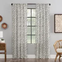 Archaeo Jigsaw Embroidery Linen Blend Rod Pocket Sheer Single Curtain Panels