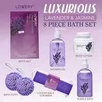 Lovery Lavender And Jasmine Home Bath Set - 8pc Self Care Spa Kit