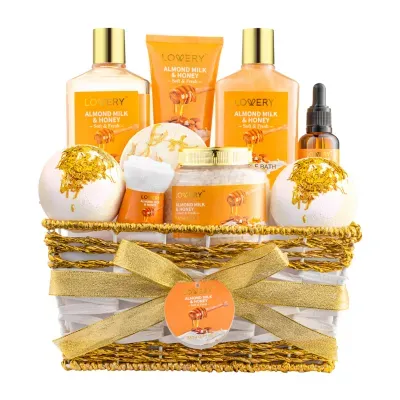 Lovery Luxe Almond Milk & Honey Spa Gift Basket - 10pc Home Bath Kit