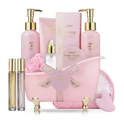 Lovery Luxe Pink Rose Bath And Body Set - 18pc Spa Kit