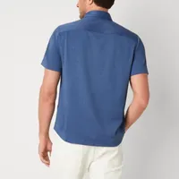 Van Heusen Mens Moisture Wicking Slim Fit Short Sleeve Button-Down Shirt