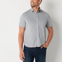 Van Heusen Slim Mens Moisture Wicking Fit Short Sleeve Button-Down Shirt