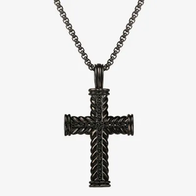 Shaquille O'Neal XLG Mens Lab Created Black Cubic Zirconia Stainless Steel Cross Pendant Necklace