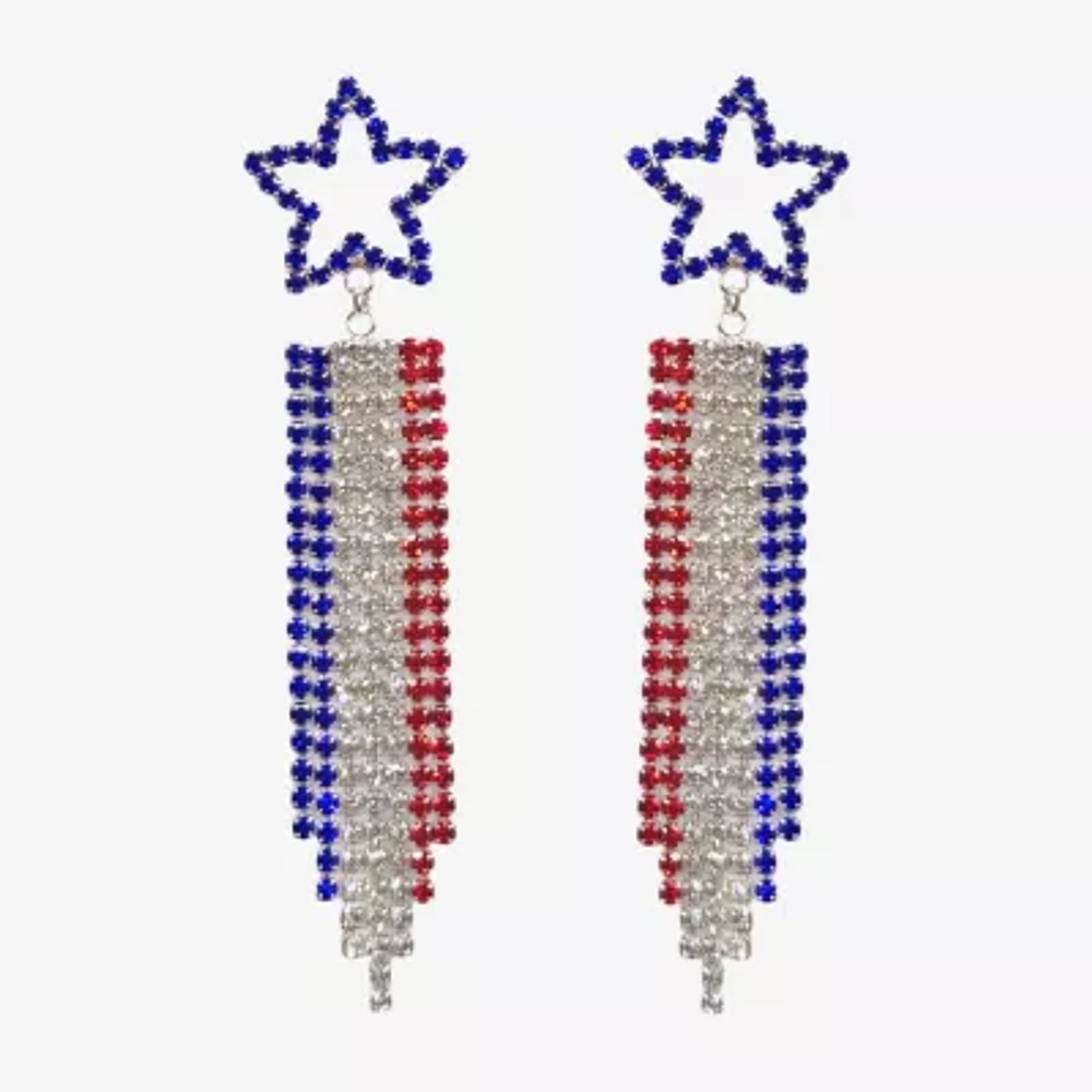 Bijoux Bar Silver Tone Crystal Star Drop Earrings