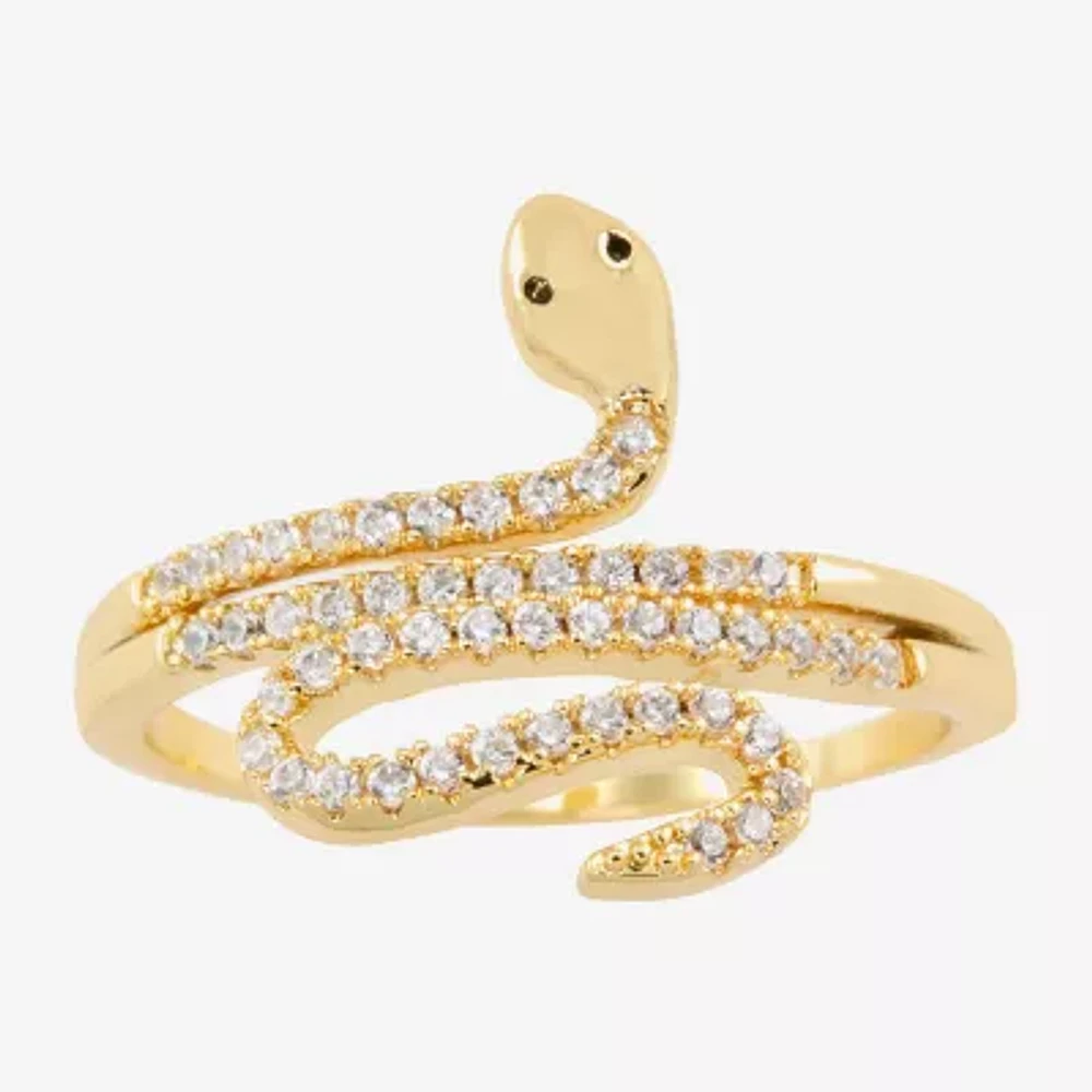 Sparkle Allure Snake Wrap Cubic Zirconia 14K Gold Over Brass Bypass Cocktail Ring