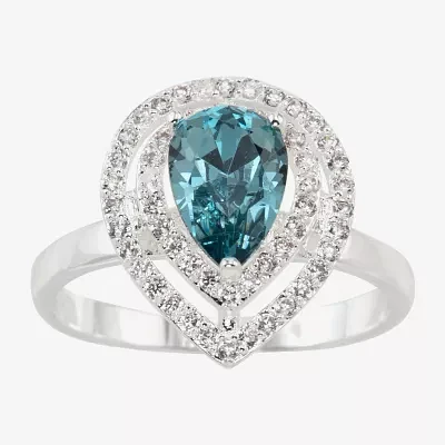 Sparkle Allure Double Womens Blue Crystal Pure Silver Over Brass Pear Halo Cocktail Ring