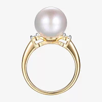 Womens Diamond Accent White Cultured Freshwater Pearl 18K Gold Over Silver Cocktail Ring