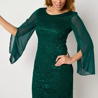 Connected Apparel Womens Lace Long Sleeve Sequin Sheath Dress