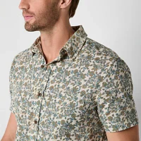 mutual weave Mens Regular Fit Short Sleeve Floral Button-Down Shirt