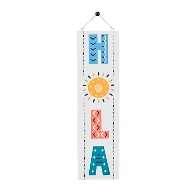 Turquoise Sun 48" Hola Washed Wood Porch Sign