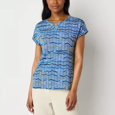 Liz Claiborne Womens Round Neck Short Sleeve Blouse