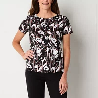 Liz Claiborne Womens Round Neck Short Sleeve Blouse