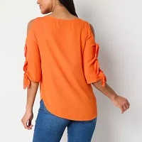 Bold Elements Womens Round Neck 3/4 Sleeve Blouse