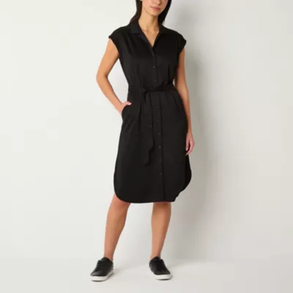 Stylus Womens Sleeveless Midi Shirt Dress