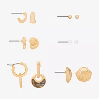 Bijoux Bar Delicates Shell Simulated Pearl Gold Tone 6 Pair Earring Set